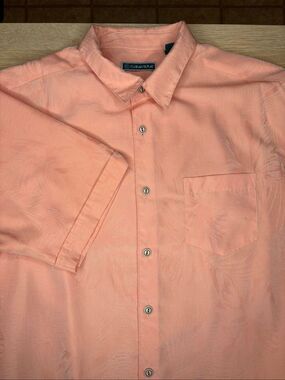 Cubavera Men's Large Peach Tropical Jacquard Button Front Shirt Short Sleeve 121
